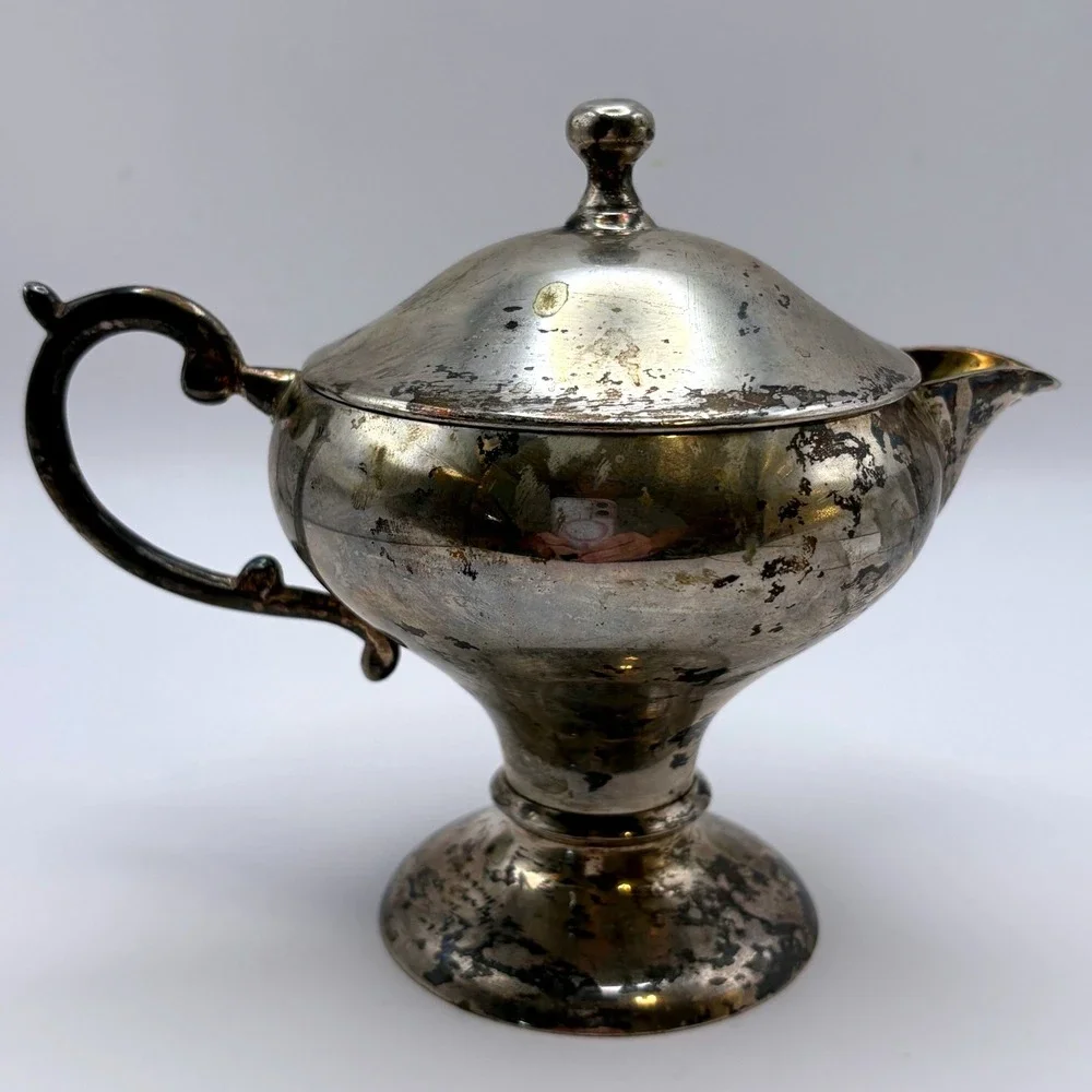 Vtg Silver Plated Teapot Towle William Adams Moody Aged Patina Vermial Gold Wash
